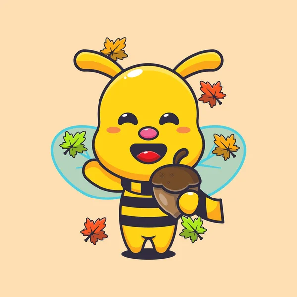 Słodka Pszczoła Żołędziami Sezonie Jesiennym — Wektor stockowy