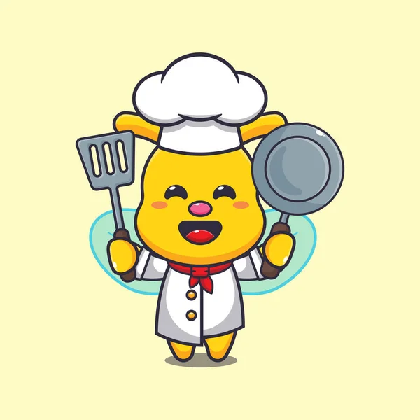 Chef Mignon Abeille Mascotte Personnage Dessin Animé — Image vectorielle