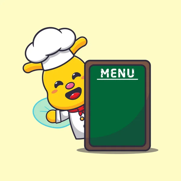 Cute Chef Bee Mascot Cartoon Character Menu Board — Stock Vector