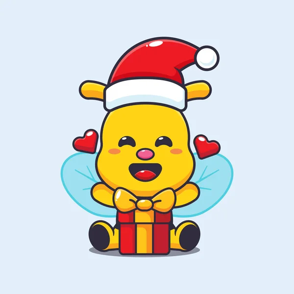 Cute Bee Happy Christmas Gift Cute Christmas Cartoon Character Illustration — Stock Vector