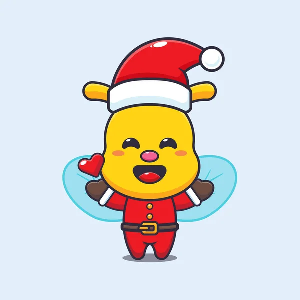 Cute Bee Wearing Santa Costume Cute Christmas Cartoon Character Illustration — Stock Vector