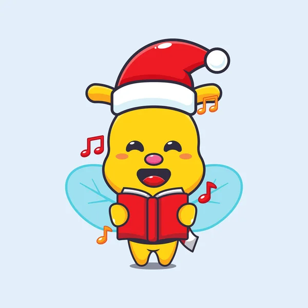 Cute Bee Sing Christmas Song Cute Christmas Cartoon Character Illustration — Stock Vector