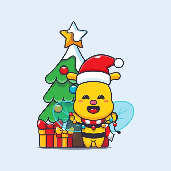 Cute Bee Christmast Lamp Cute Christmas Cartoon Character Illustration — Stock Vector