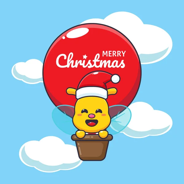 Cute Bee Fly Air Balloon Cute Christmas Cartoon Character Illustration — Stock Vector