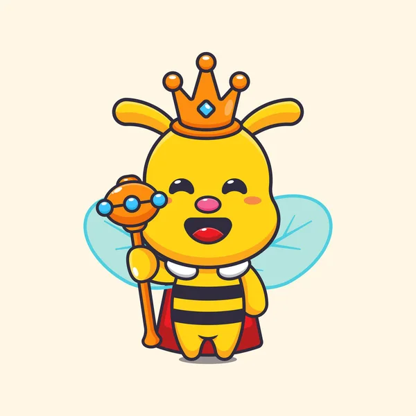 Cute Bee Król Kreskówki Wektor Ilustracji — Wektor stockowy