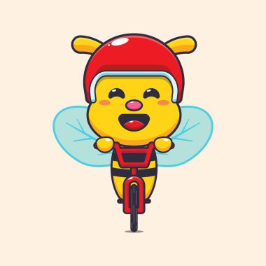 Bisikletle güzel bir arı gezintisi. Poster, broşür, ağ, maskot, çıkartma, logo ve simge için uygun çizgi film vektör çizimi.