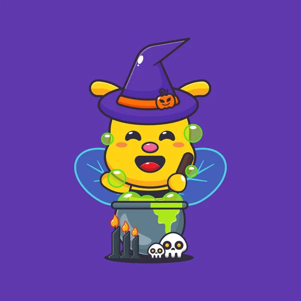 Witch Bee Maken Toverdrank Halloween Dag — Stockvector