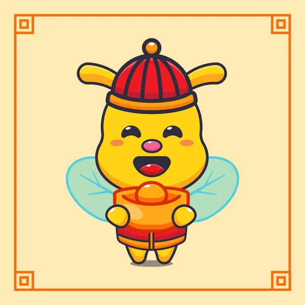 Cute Pszczoła Złotym Wlewem Chińskim Nowym Roku — Wektor stockowy