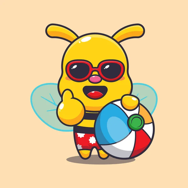 Cute Bee Sunglasses Beach Ball — Stock Vector