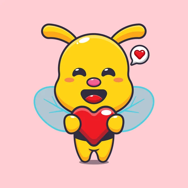 可爱的蜜蜂抱着爱情之心卡通人物图解 — 图库矢量图片