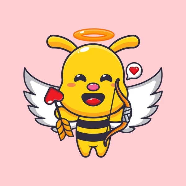 Cute Bee Cupid Holding Love Arrow Cartoon Vector Illustration — Stock Vector
