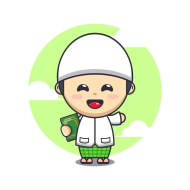 Çizgi roman çizimi yapan yakışıklı çocuk. Ramazan karikatür maskot vektör çizimi.