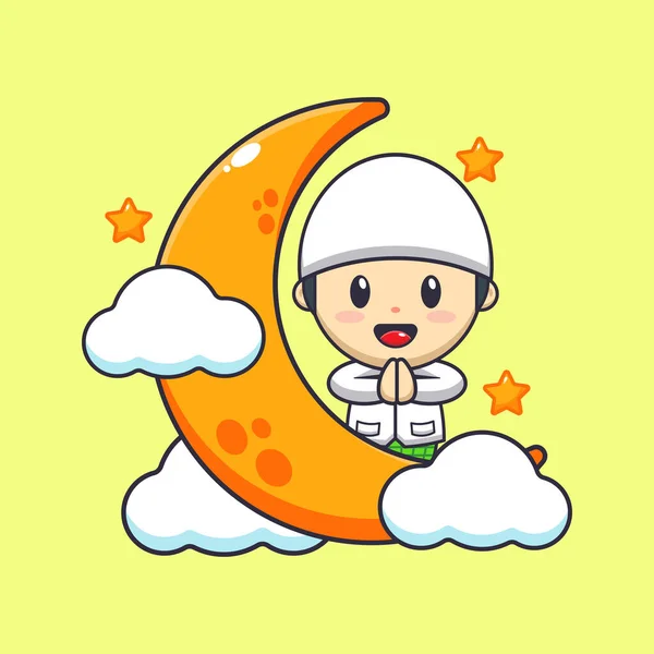 ラマダーン月を持つかわいい男の子 ラマダーン漫画のマスコットイラスト — ストックベクタ