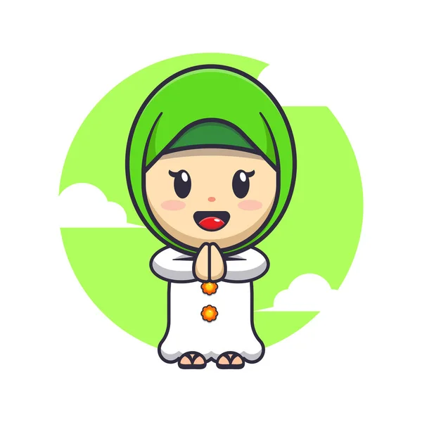 在Ramadan卡通人物的插图中 可爱的女孩穆斯林 斋月漫画吉祥物矢量插图 — 图库矢量图片