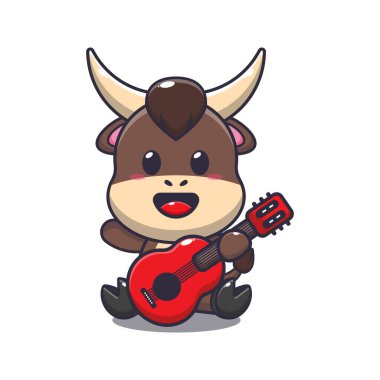 Gitar karikatürü çizen sevimli boğa.. 