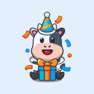 Doğum günü karikatüründeki şirin inek çizimi.. 