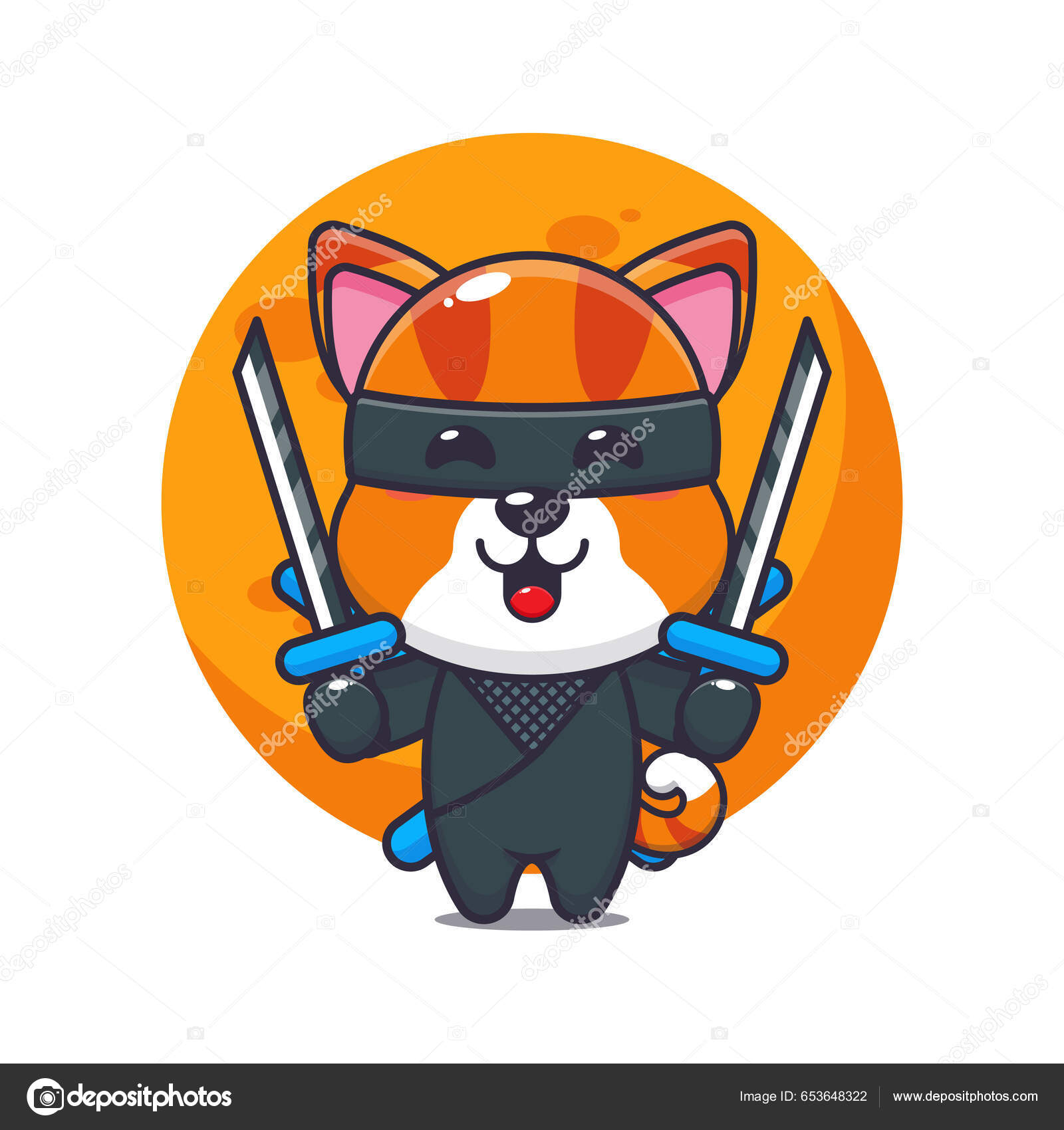 Ilustração de personagem de desenho animado de gato ninja