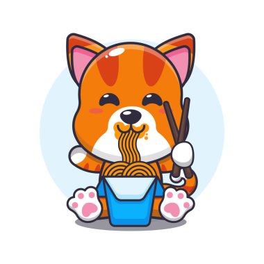 Erişte yiyen sevimli kedi vektör çizimi. 