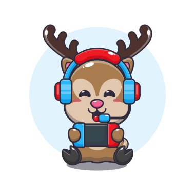 Sevimli geyik, çizgi film vektör çizimi oynuyor.. 