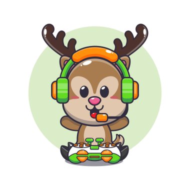 Sevimli geyik oyunu çizgi film vektör çizimi. 