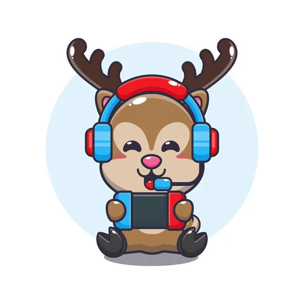 Cute Deer Play Game Cartoon Vector Illustration — Stock Vector