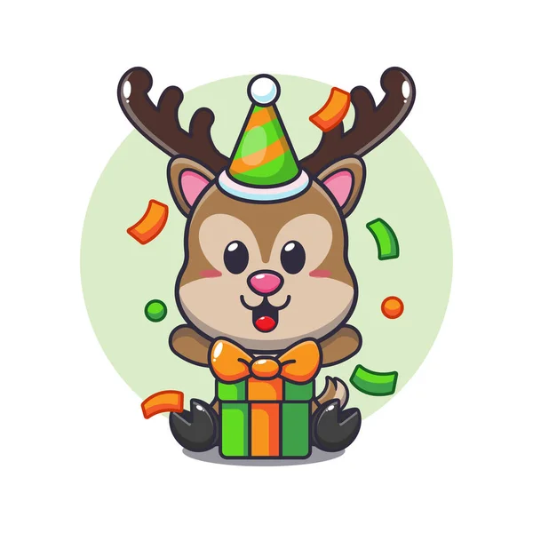Cute Deer Birthday Party Cartoon Vector Illustration — Stock Vector
