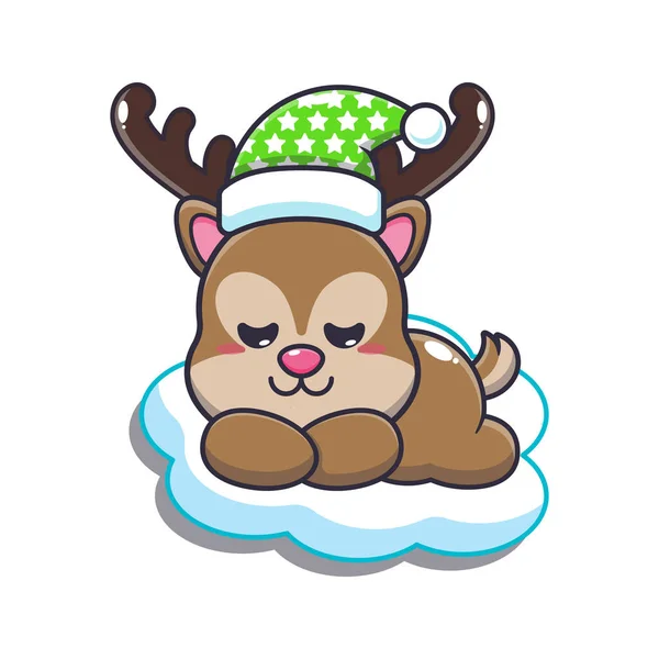 Carino Dormire Cervo Cartone Animato Vettoriale Illustrazione — Vettoriale Stock