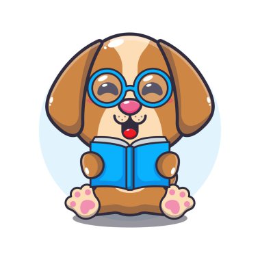 Çizgi roman vektör illüstrasyonunu okuyan sevimli köpek.. 