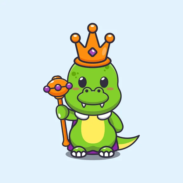Cute Król Dino Wektor Kreskówek Ilustracja — Wektor stockowy
