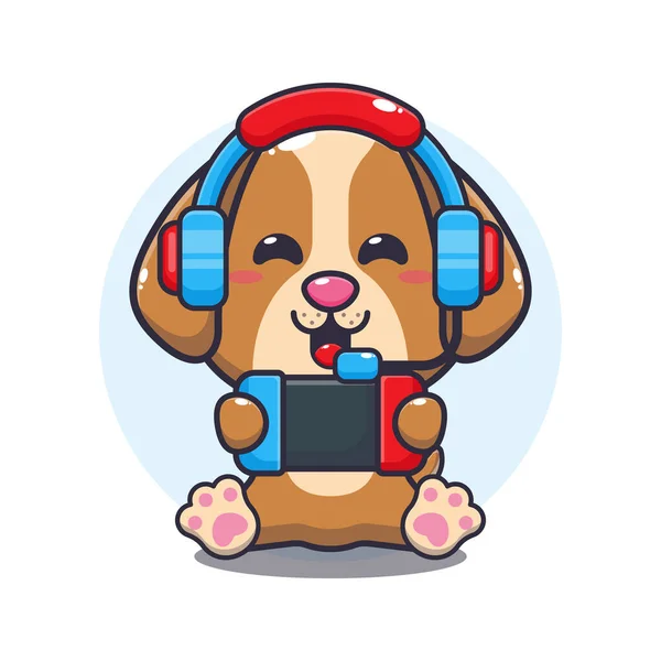 かわいい犬はゲーム漫画のベクトルのイラストを再生 — ストックベクタ