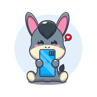 Telefon karikatürü vektör illüstrasyonlu şirin eşek.. 