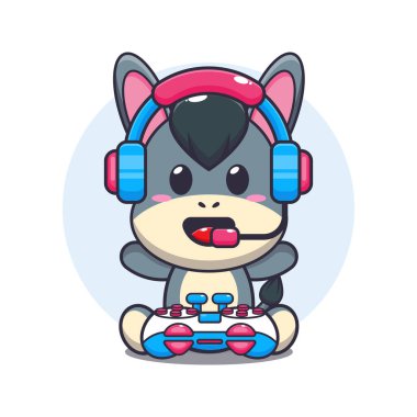 Şirin eşek oyunu çizgi film vektör çizimi. 