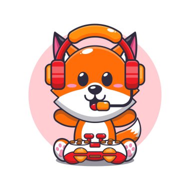 Şirin tilki oyuncu çizgi film vektör çizimi. 