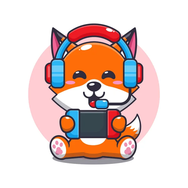 Cute Fox Grać Gry Wektor Kreskówek Ilustracja — Wektor stockowy