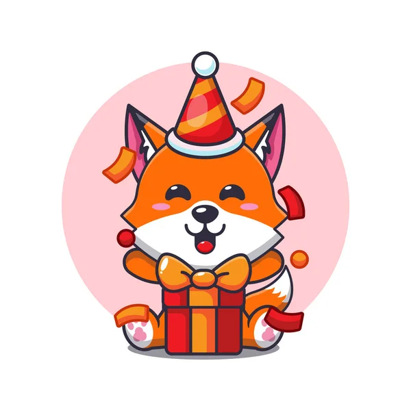 Cute Fox Birthday Party Cartoon Vector Illustration — Stock Vector