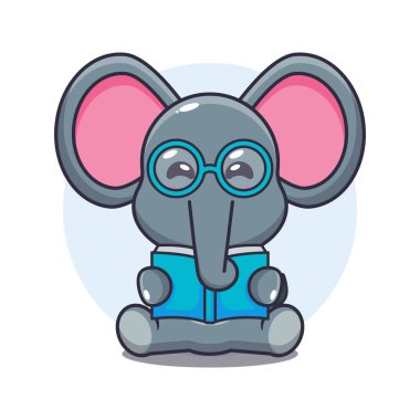 Çizgi roman vektör illüstrasyonunu okuyan sevimli fil.. 