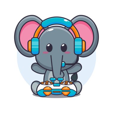 Şirin fil oyuncu karikatür vektör çizimi. 