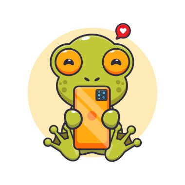Telefon karikatürü vektör çizimi olan şirin kurbağa.. 
