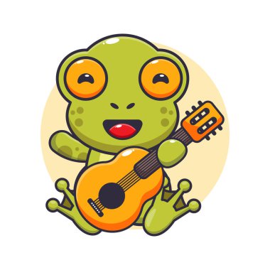 Gitar karikatürü çizen sevimli kurbağa.. 