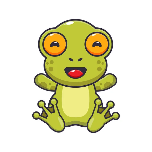 Cute Frog Sitting Cartoon Vector Illustration — Stock Vector