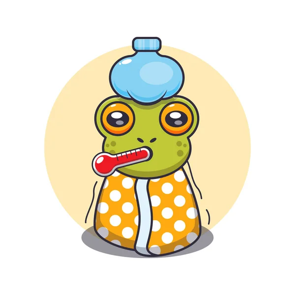 Cute Frog Sick Cartoon Vector Illustration — Stock Vector
