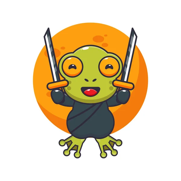 Cute Ninja Frog Cartoon Vector Illustration — Stock Vector