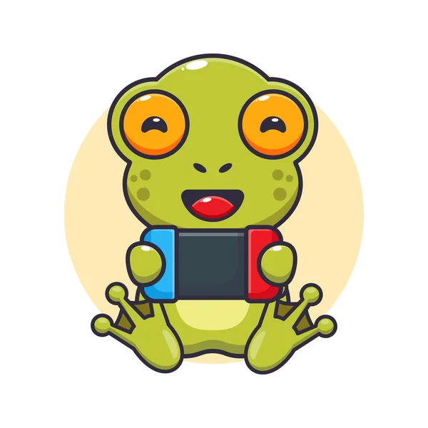 Cute Frog Play Game Cartoon Vector Illustration — Stock Vector