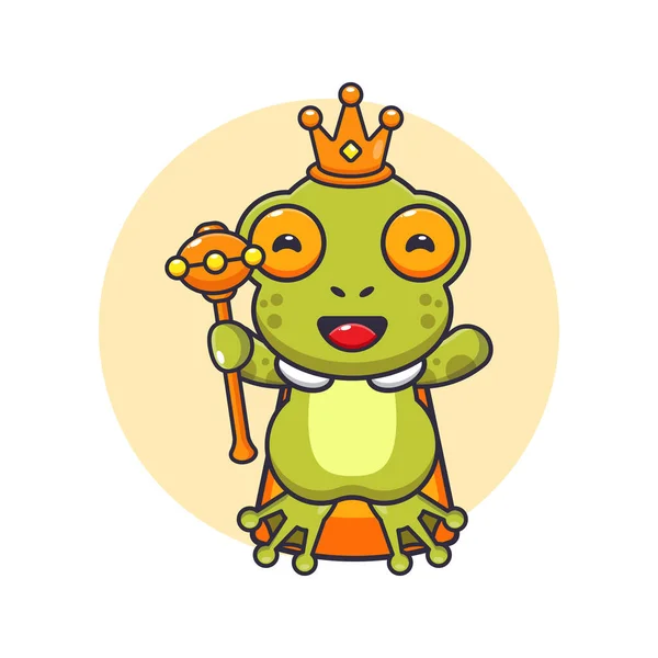 Cute King Frog Cartoon Vector Illustration — Stock Vector