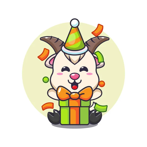 Cute Goat Birthday Party Cartoon Vector Illustration Vector Cartoon Illustration — Stock Vector