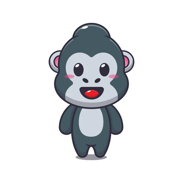 Bonito Gorila Desenho Animado Vetor Ilustração —  Vetores de Stock
