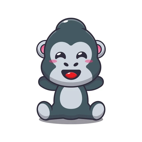 Cute Gorilla Sitting Cartoon Vector Illustration — Stock Vector