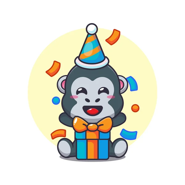 Cute Gorilla Birthday Party Cartoon Vector Illustration — Stock Vector