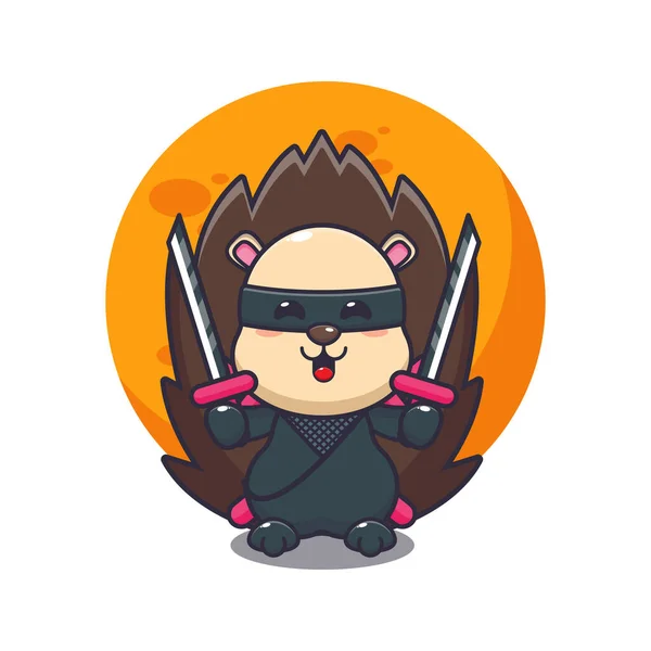Cute Ninja Hedgehog Cartoon Vector Illustration — Stock Vector