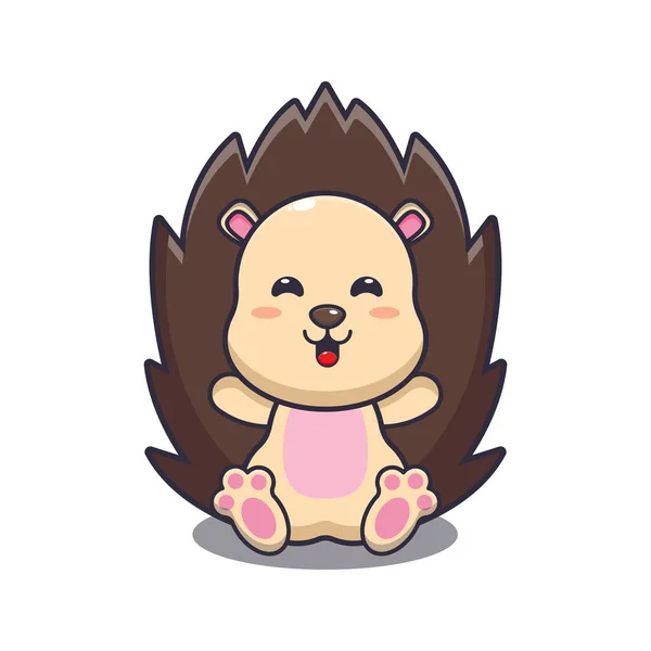 Cute Hedgehog Sitting Cartoon Vector Illustration — Stock Vector